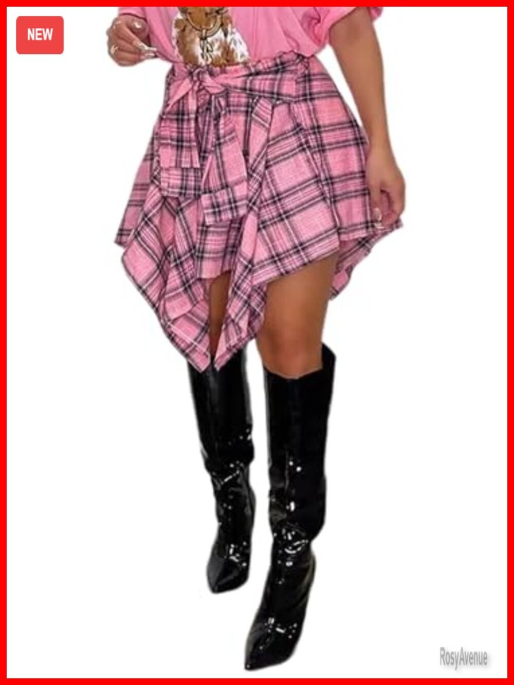 Women's Plaid Mini Skort High Waist Tie Front Pleated Asymmetrical